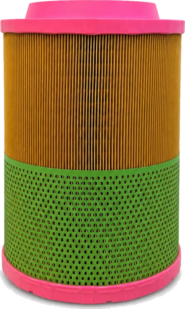 OCP air filter element: polyurethane end cap, pleated cellulose media and the outer screen