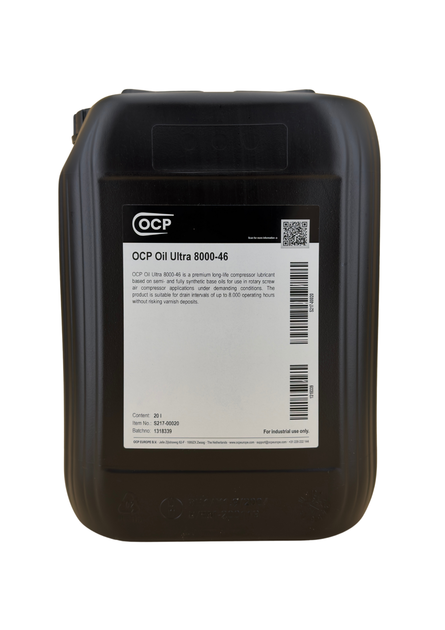 OCP Oil Ultra 8000-46 20 L jerrycan, front label