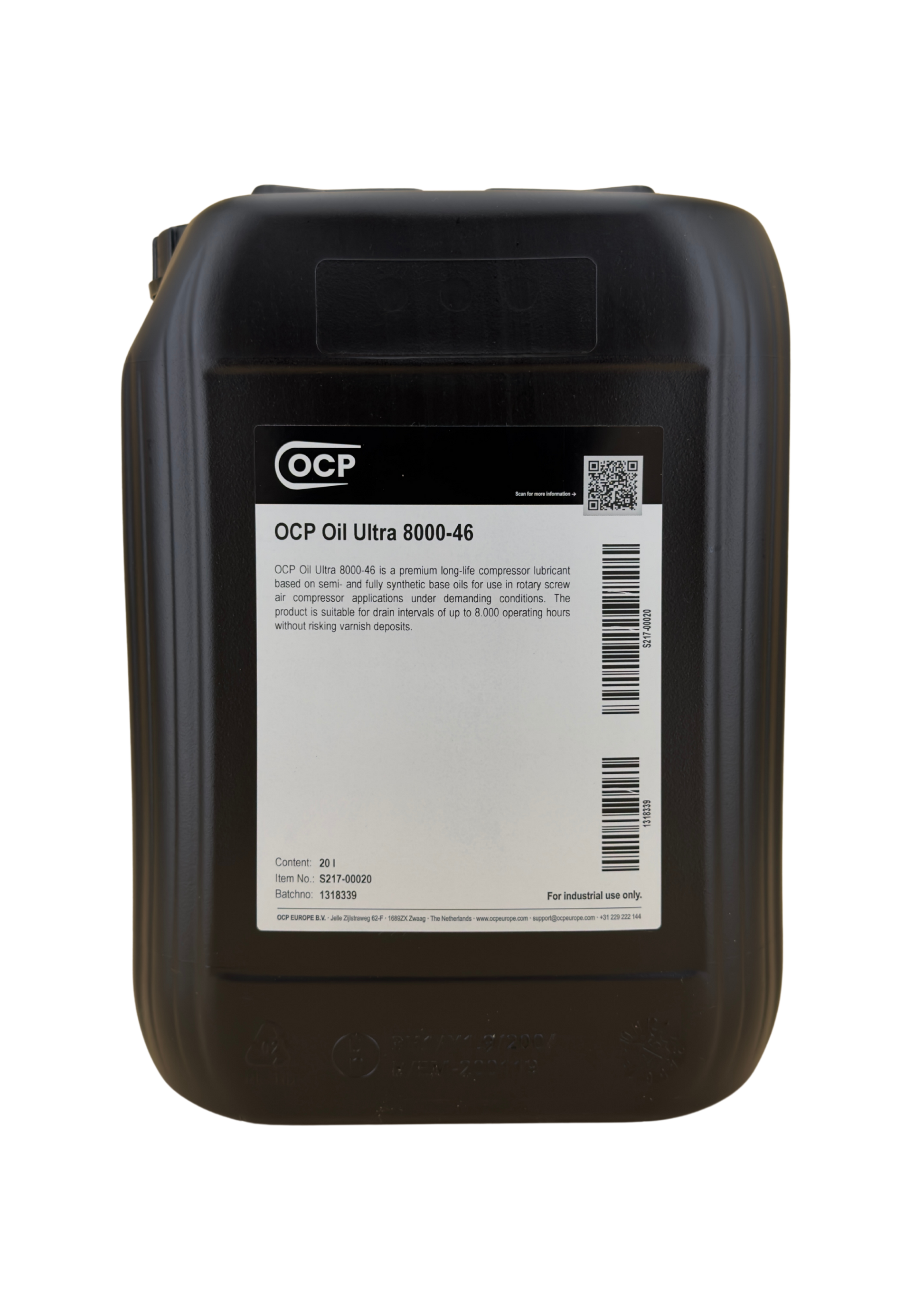 OCP Oil Ultra 8000-46 20 L jerrycan, front label